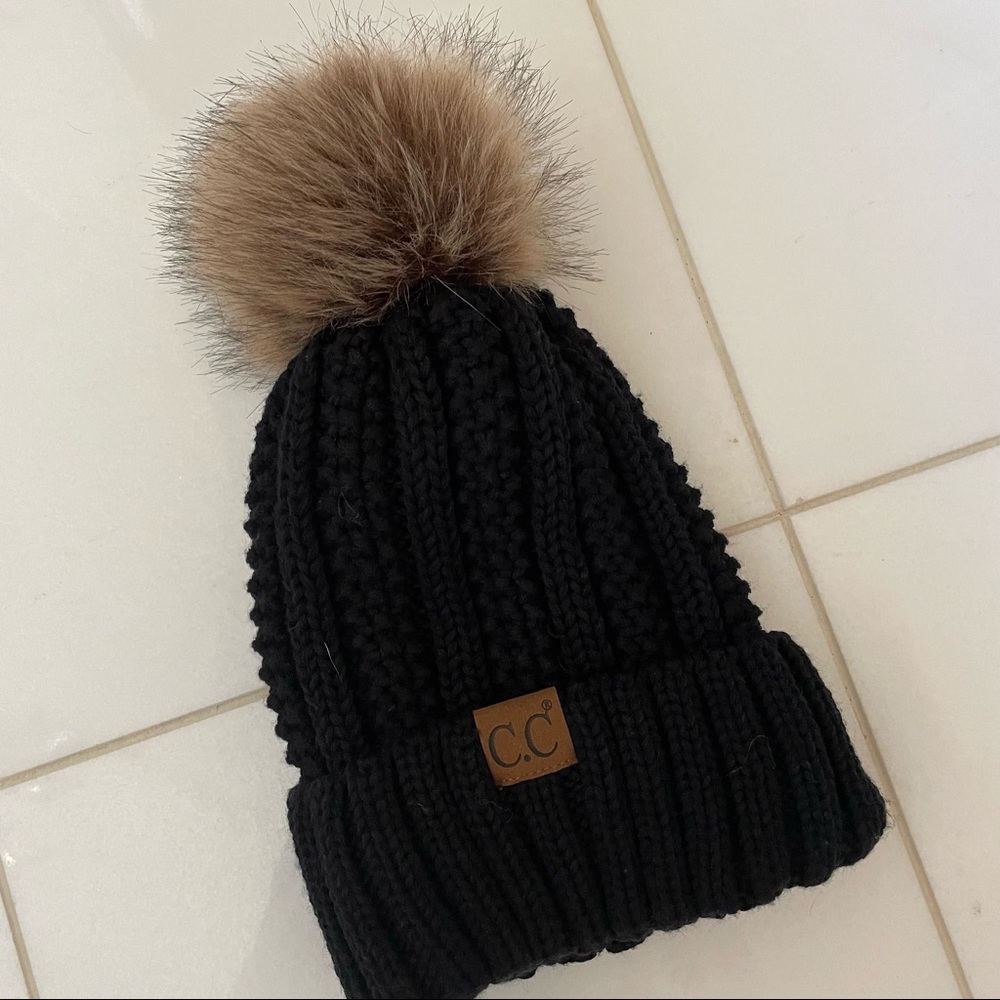 Black Pom Beanie